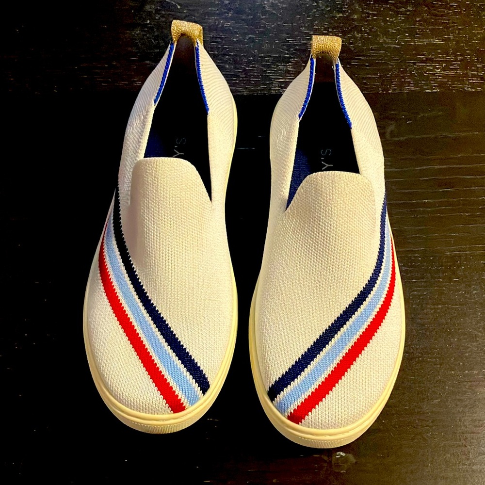 Rothy’s The Kids Sneaker, white/RWB, worn once, big kids size 4
